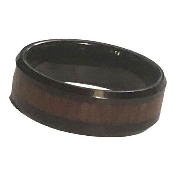 Men's Tungsten Wood Inlay Ring Black Band Wedding Jewelry Rustic Elegant size 12 - Picture 2 of 4